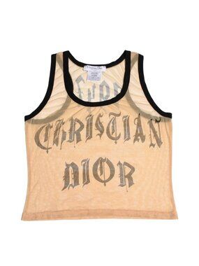 Dior Gothic Logo Mesh Tank Top Sheer Galliano Era Font